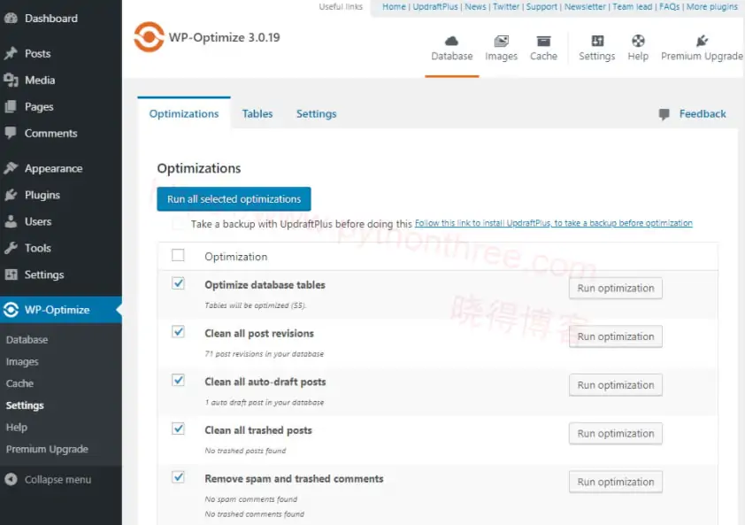 wp-optimize清理WordPress数据库