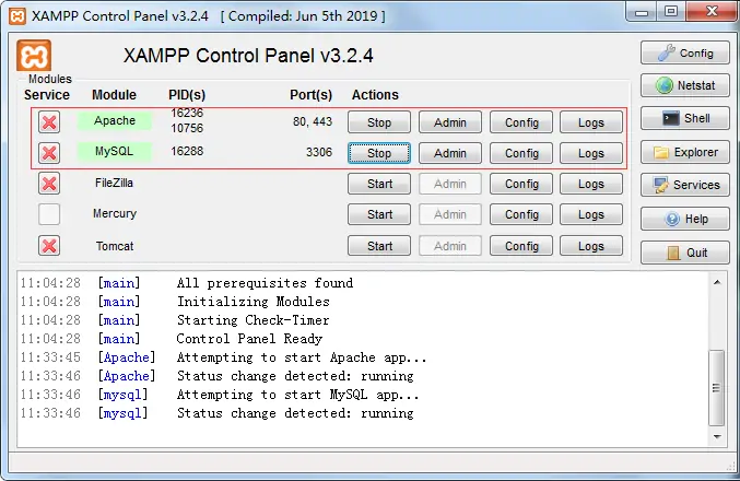 启动xampp