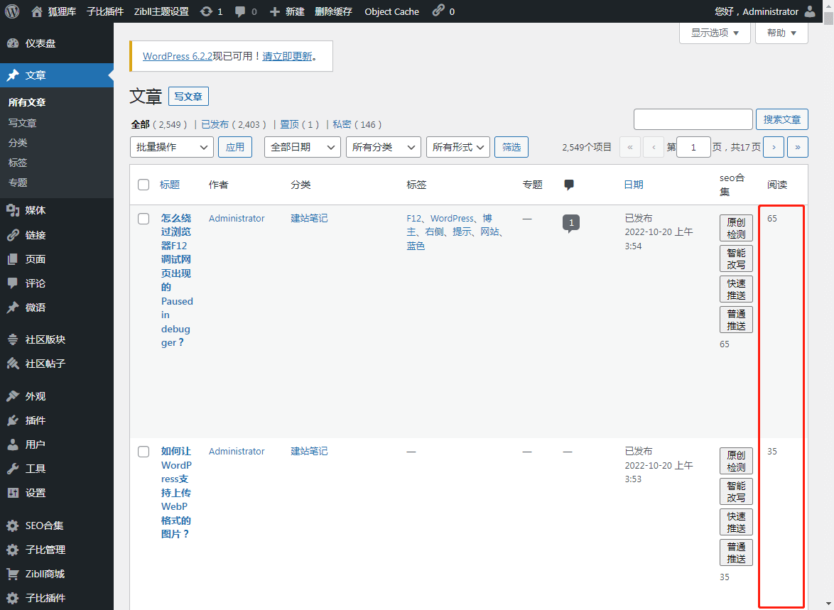 WordPress使用代码统计文章浏览次数后台展示-知新网
