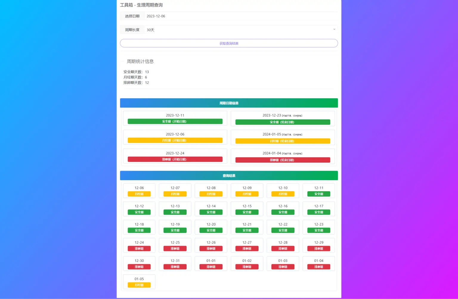 工具箱 – 生理周期查询免费源码-知新网